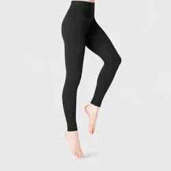 Women's High Waist Cotton Seamless Fleece Lined Leggings - A New Day™ Black L/XL