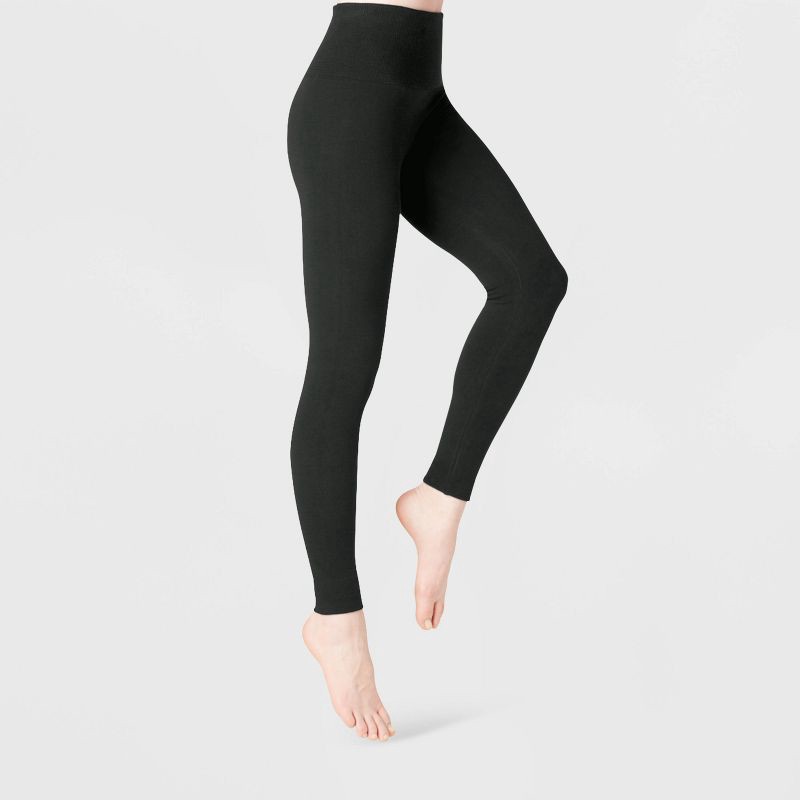 slide 1 of 2, Women's High Waist Cotton Seamless Fleece Lined Leggings - A New Day™ Black 2X, 1 ct
