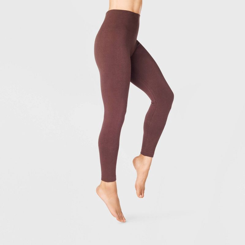 slide 1 of 2, Women's High Waist Cotton Seamless Fleece Lined Leggings - A New Day™ Brown S/M, 1 ct