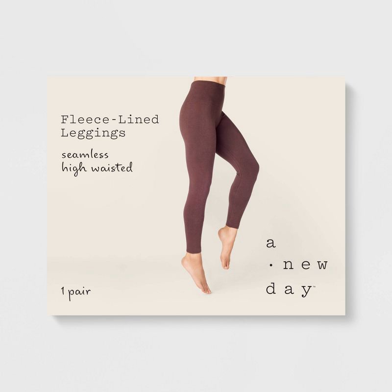 slide 2 of 2, Women's High Waist Cotton Seamless Fleece Lined Leggings - A New Day™ Brown L/XL, 1 ct