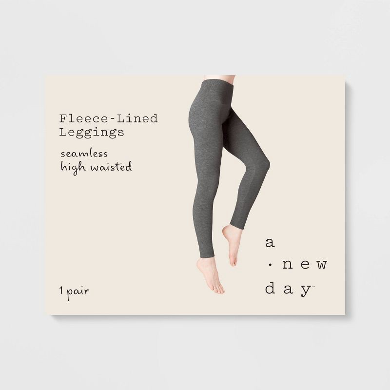 slide 2 of 2, Women's High Waist Cotton Seamless Fleece Lined Leggings - A New Day™ Heather Gray 2X, 1 ct