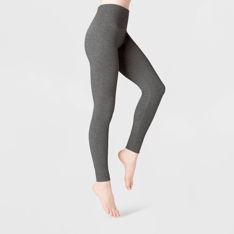 slide 1 of 2, Women's High Waist Cotton Seamless Fleece Lined Leggings - A New Day™ Heather Gray 2X, 1 ct