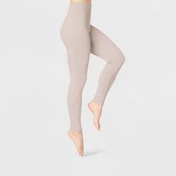Women's High Waist Cotton Seamless Fleece Lined Leggings - A New Day™ Heather Oatmeal S/M