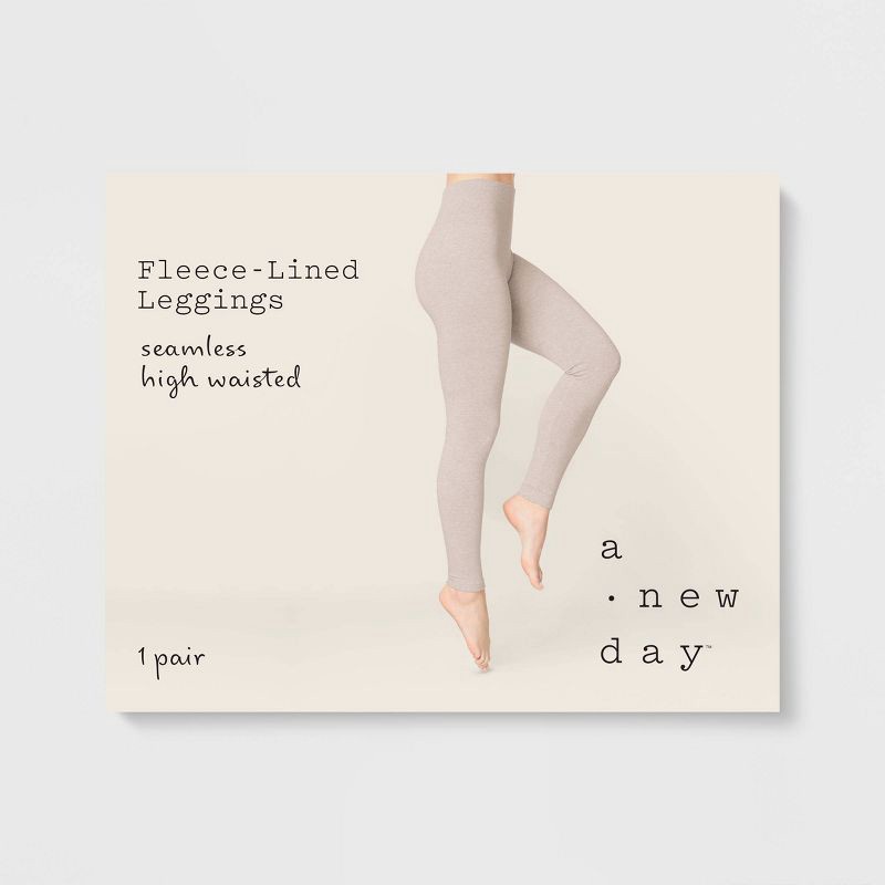 slide 2 of 2, Women's High Waist Cotton Seamless Fleece Lined Leggings - A New Day™ Heather Oatmeal 1X, 1 ct
