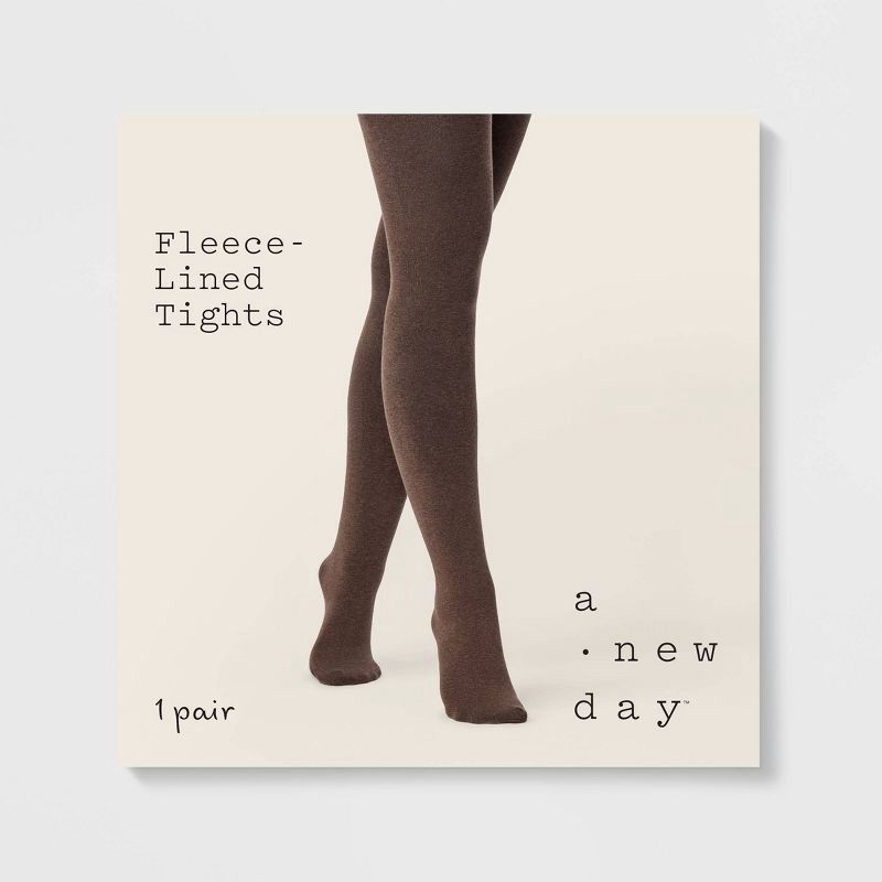 slide 2 of 2, Women's Flat Knit Fleece Lined Tights - A New Day™ Brown Heather L/XL, 1 ct