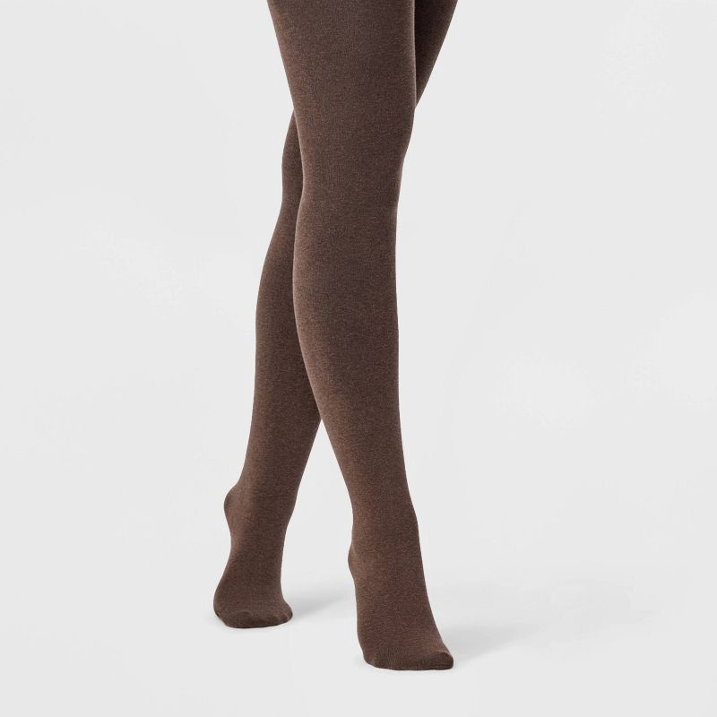 slide 1 of 2, Women's Flat Knit Fleece Lined Tights - A New Day™ Brown Heather L/XL, 1 ct