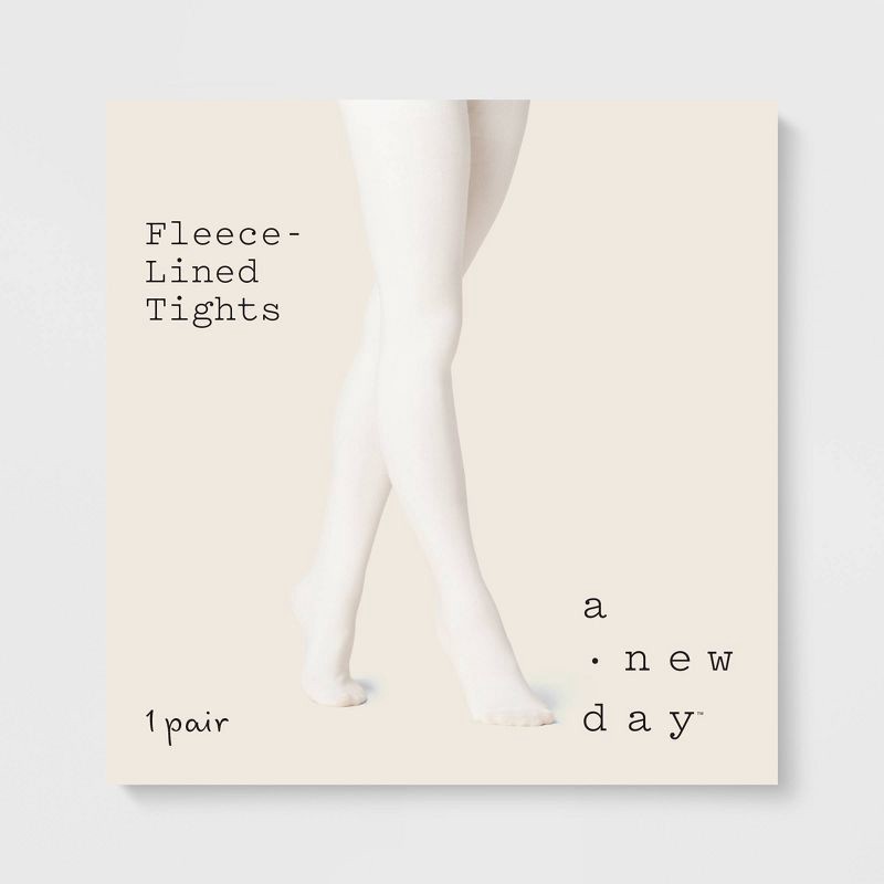 slide 2 of 2, Women's Flat Knit Fleece Lined Tights - A New Day™ Ivory M/L, 1 ct
