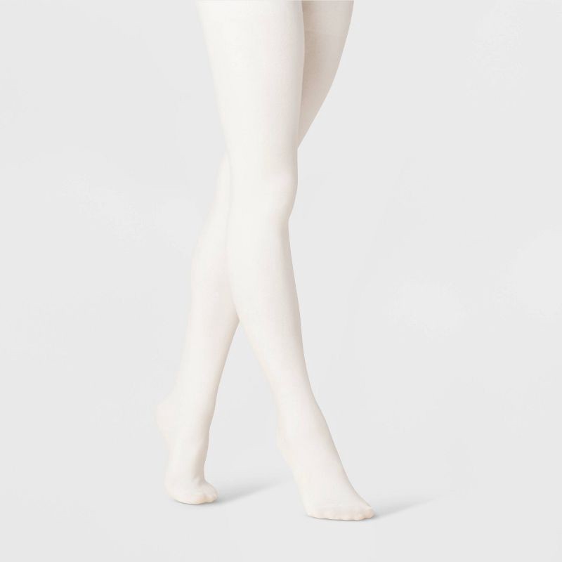 slide 1 of 2, Women's Flat Knit Fleece Lined Tights - A New Day™ Ivory 1X, 1 ct