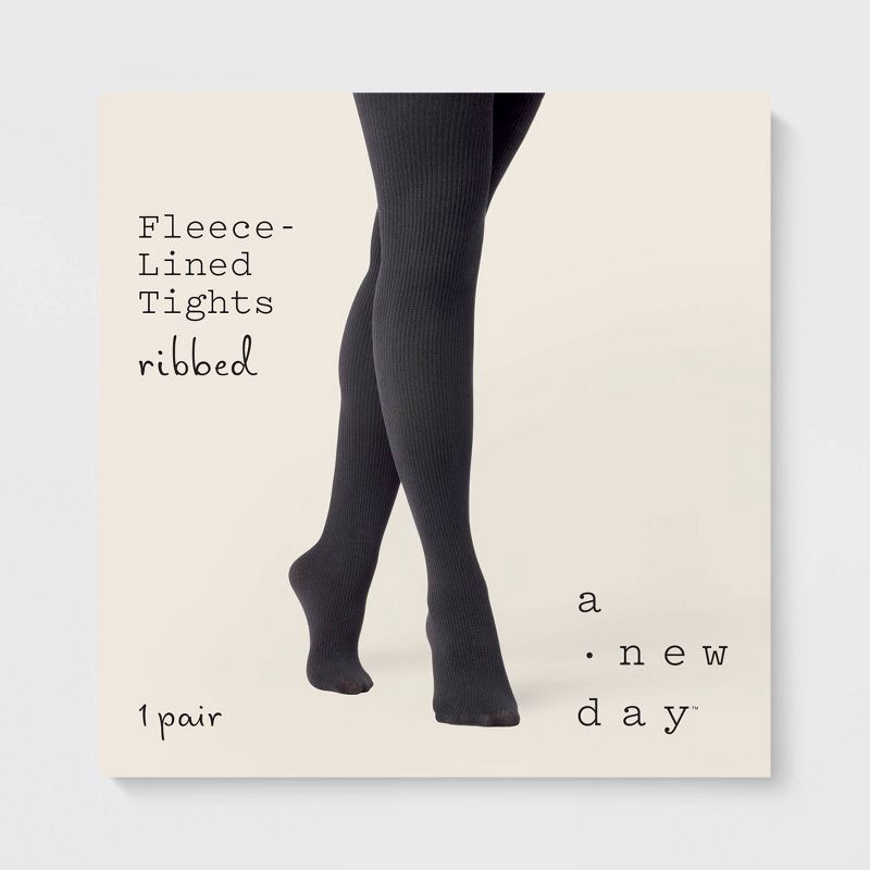 slide 2 of 2, Women's Ribbed Fleece Lined Tights - A New Day™ Black M/L, 1 ct