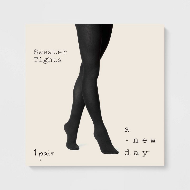 slide 2 of 2, Women's Flat Knit Fleece Lined Tights - A New Day™ Black L/XL, 1 ct