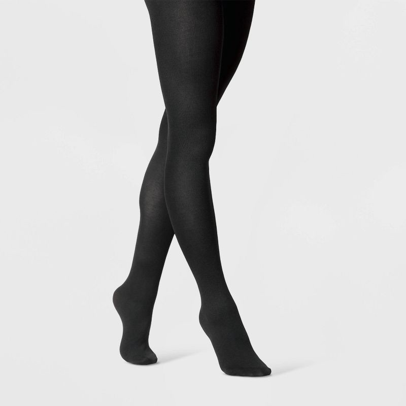 slide 1 of 2, Women's Flat Knit Fleece Lined Tights - A New Day™ Black 1X, 1 ct