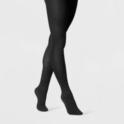 Women's Flat Knit Fleece Lined Tights - A New Day™ Black 1X