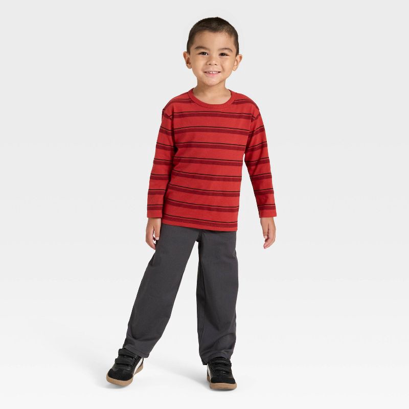 slide 3 of 3, Toddler Boys' Long Sleeve Relaxed T-Shirt - Cat & Jack™ Dark Red 12M, 1 ct
