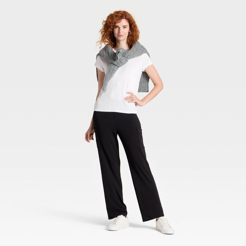 slide 3 of 3, Women's Super Soft Cargo Straight Leg Lounge Pants with Pockets - A New Day™ Black XL, 1 ct