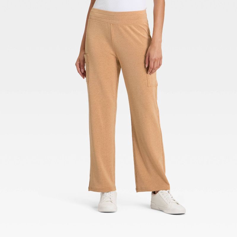 slide 1 of 3, Women's Super Soft Cargo Straight Leg Lounge Pants with pockets - A New Day™ Brown L, 1 ct
