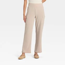 Women's Super Soft Cargo Straight Leg Lounge Pants with Pockets - A New Day™ Oatmeal Heather XL