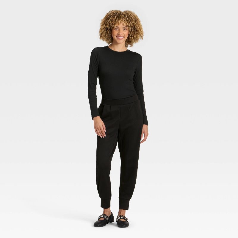 slide 3 of 3, Women's Neoprene High Waist Joggers with flat elastic waistband and pockets - A New Day™ Black M, 1 ct
