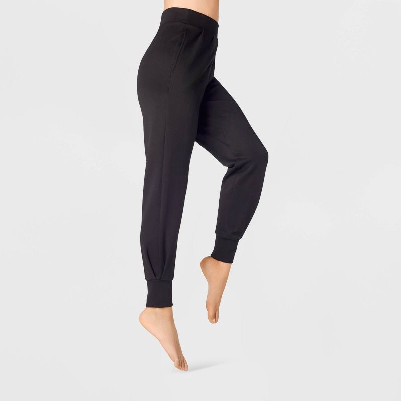 slide 1 of 3, Women's Neoprene High Waist Joggers with flat elastic waistband and pockets - A New Day™ Black M, 1 ct