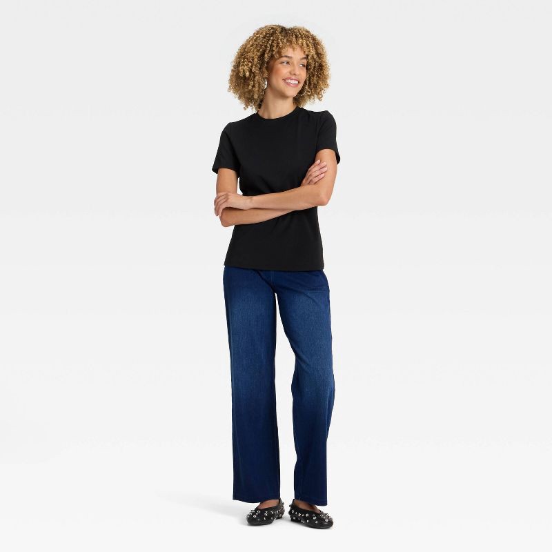 slide 3 of 3, Women's High Waist Wide Leg Stretchy Knit Jeans with Front and Back Pockets - A New Day™ Dark Blue M, 1 ct