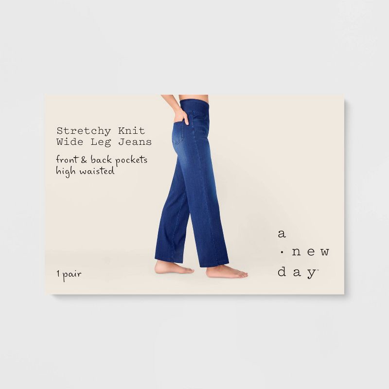 slide 2 of 3, Women's High Waist Wide Leg Stretchy Knit Jeans with Front and Back Pockets - A New Day™ Dark Blue XL, 1 ct