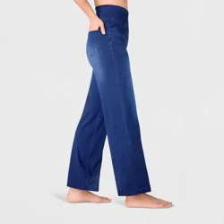 Women's High Waist Wide Leg Stretchy Knit Jeans with Front and Back Pockets - A New Day™ Dark Blue XL