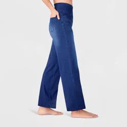 Women's High Waist Wide Leg Stretchy Knit Jeans with Front and Back Pockets - A New Day™ Dark Blue XL