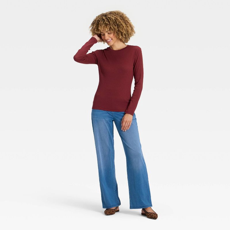 slide 3 of 3, Women's High Waist Wide Leg Stretchy Knit Jeans with Front and Back Pockets - A New Day™ Light Blue S, 1 ct