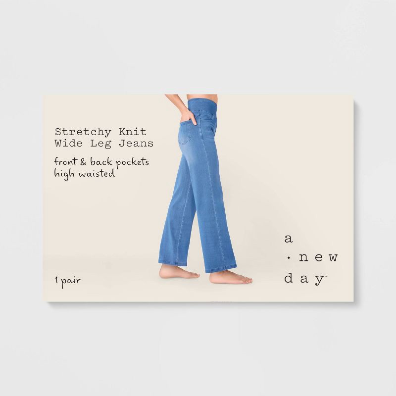 slide 2 of 3, Women's High Waist Wide Leg Stretchy Knit Jeans with Front and Back Pockets - A New Day™ Light Blue M, 1 ct