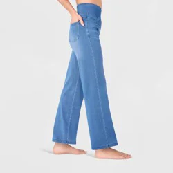 Women's High Waist Wide Leg Stretchy Knit Jeans with Front and Back Pockets - A New Day™ Light Blue L