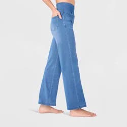 Women's High Waist Wide Leg Stretchy Knit Jeans with Front and Back Pockets - A New Day™ Light Blue L