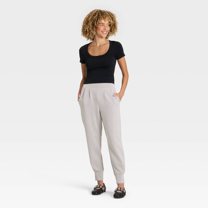 slide 3 of 3, Women's Neoprene High Waist Joggers with flat elastic waistband and pockets - A New Day™ Heather Gray L, 1 ct