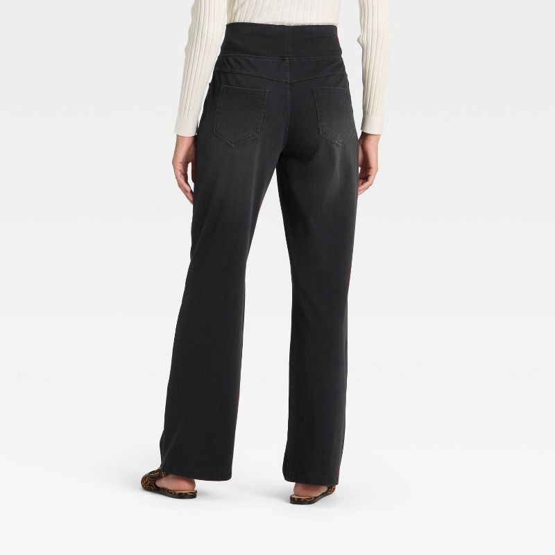 slide 2 of 3, Women's High Waist Wide Leg Stretchy Knit Jeans with Front and Back Pockets - A New Day™ Washed Black XL, 1 ct