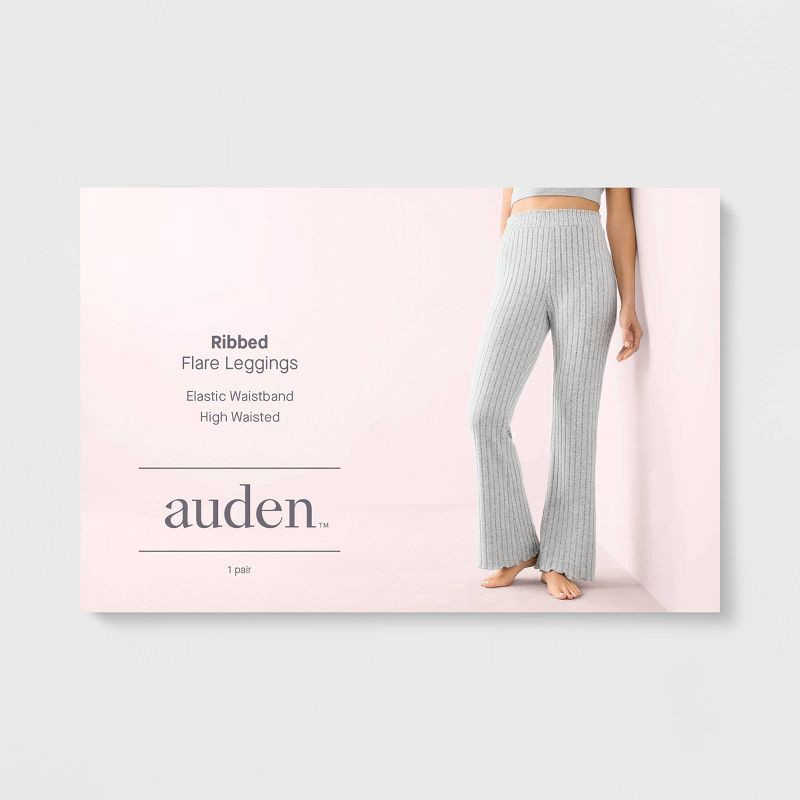 slide 2 of 3, Women's Super Soft Rib Knit Lettuce Hem Bootcut Flare Lounge Pants with Smocked Waistband - Auden™ Heather Gray S, 1 ct