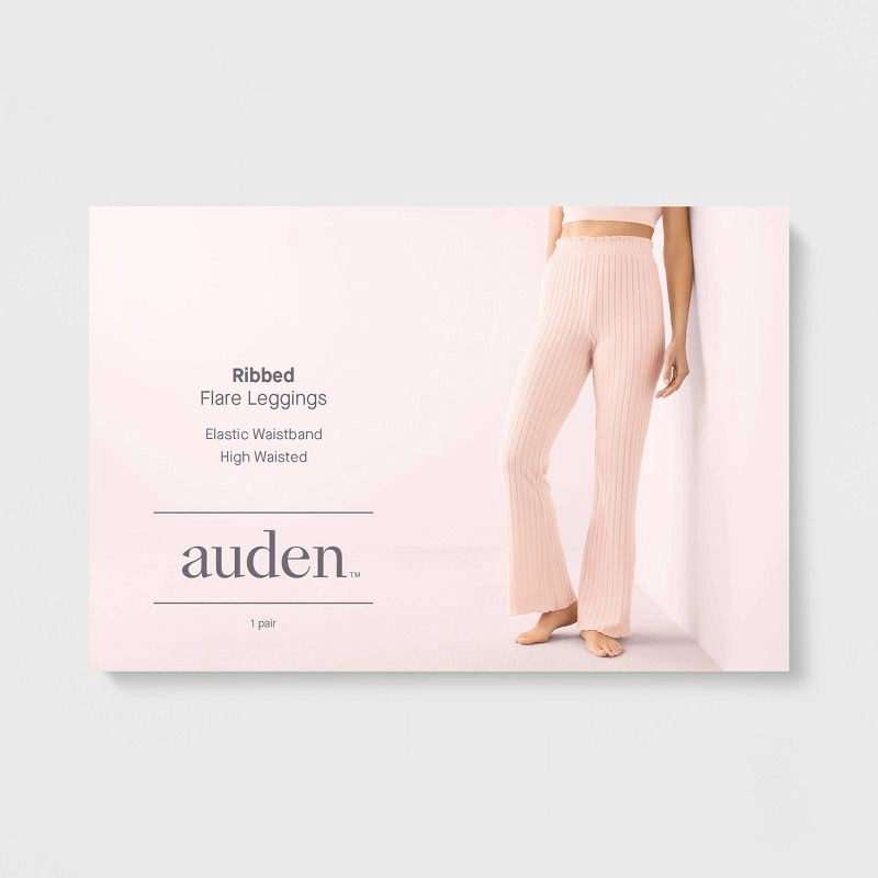 slide 2 of 3, Women's Super Soft Rib Knit Lettuce Hem Bootcut Flare Lounge Pants with Smocked Waistband - Auden™ Pink S, 1 ct