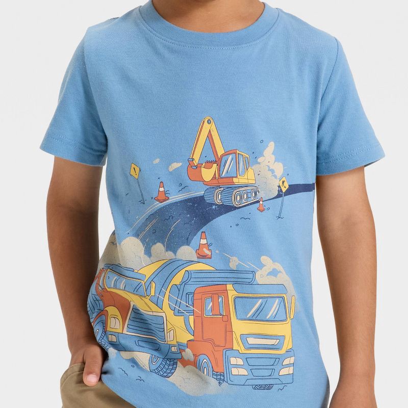 slide 4 of 4, Toddler Boys' Short Sleeve Construction Vehicles Graphic T-Shirt - Cat & Jack™ Dusty Blue 3T, 1 ct