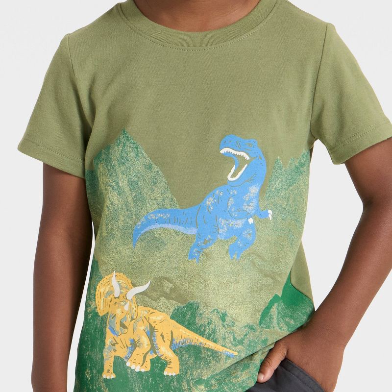 slide 3 of 4, Toddler Boys' Short Sleeve Dino Graphic T-Shirt - Cat & Jack™ Olive 5T, 1 ct