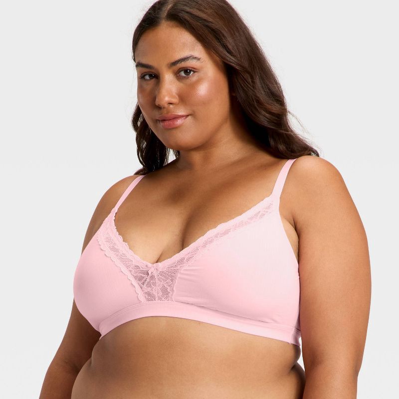 slide 1 of 3, Women's Modal Blend Unlined Triangle Bralette with Lace - Auden™ Light Pink XXL, 1 ct