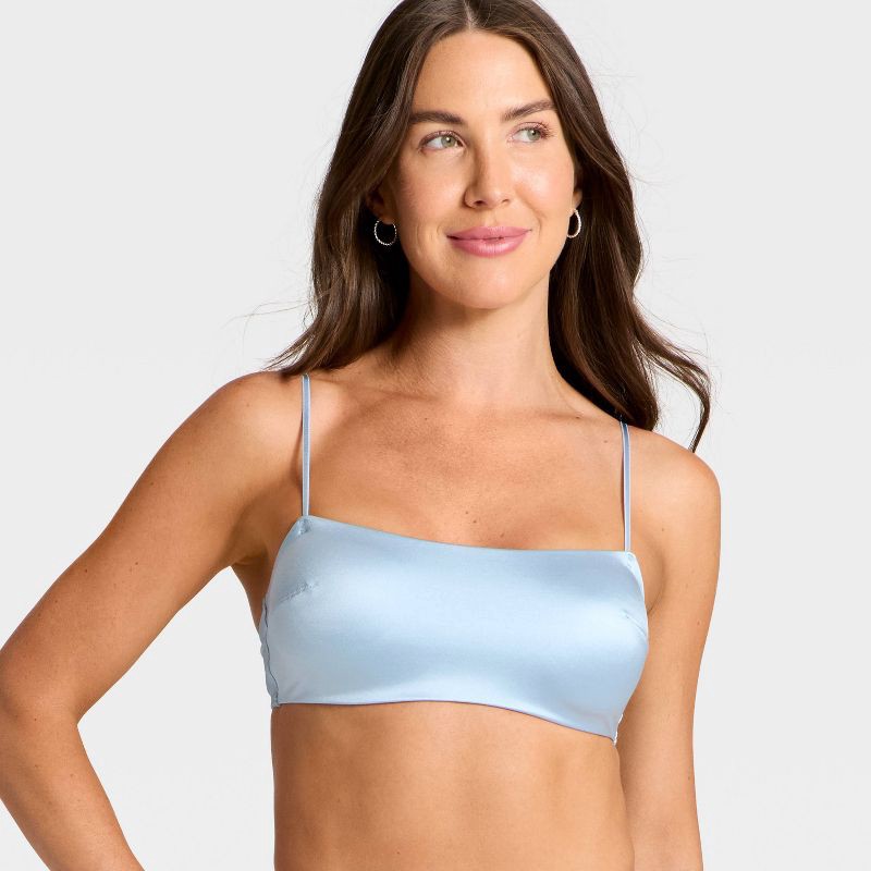 slide 1 of 3, Women's Satin Unlined Scoop Bralette - Auden™ Light Blue M, 1 ct