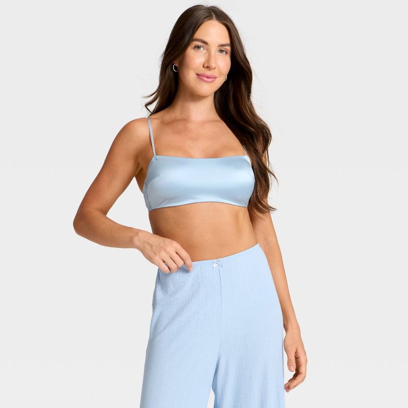 slide 3 of 3, Women's Satin Unlined Scoop Bralette - Auden™ Light Blue L, 1 ct