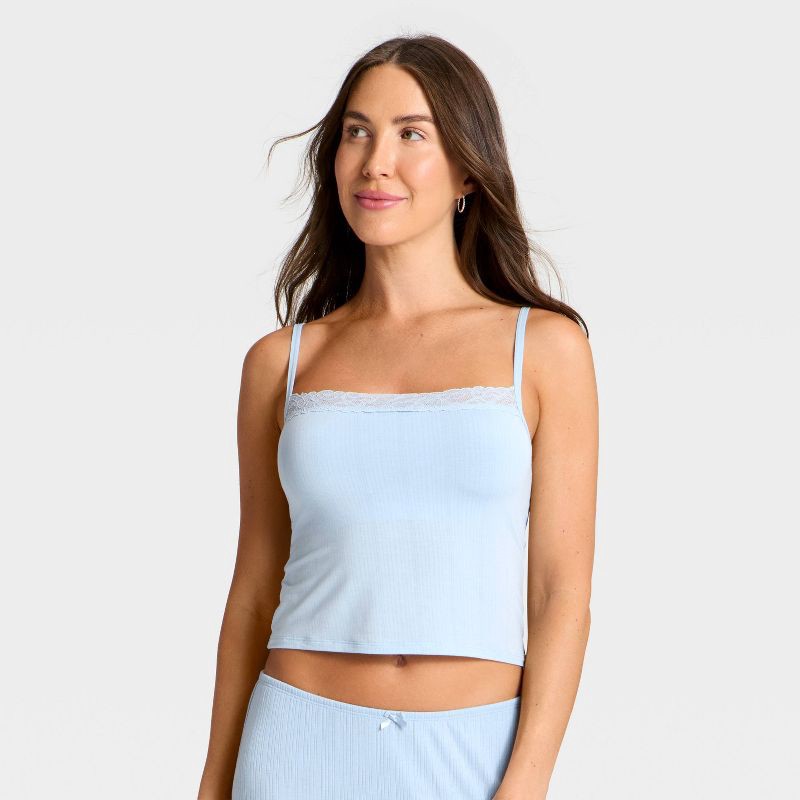 slide 1 of 3, Women's Modal Blend Lace Cami - Auden™ Light Blue S, 1 ct
