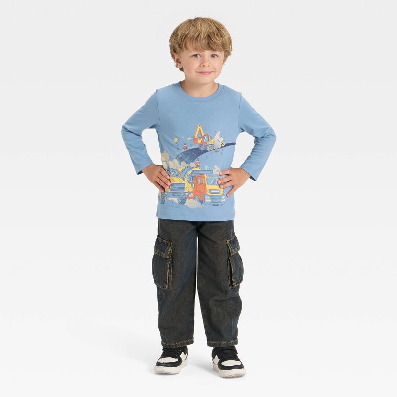 slide 2 of 4, Toddler Boys' Long Sleeve Trucks Graphic T-Shirt - Cat & Jack™ Dusty Blue 4T, 1 ct