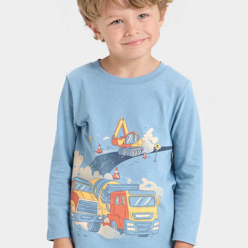 slide 2 of 4, Toddler Boys' Long Sleeve Trucks Graphic T-Shirt - Cat & Jack™ Dusty Blue 18M, 1 ct