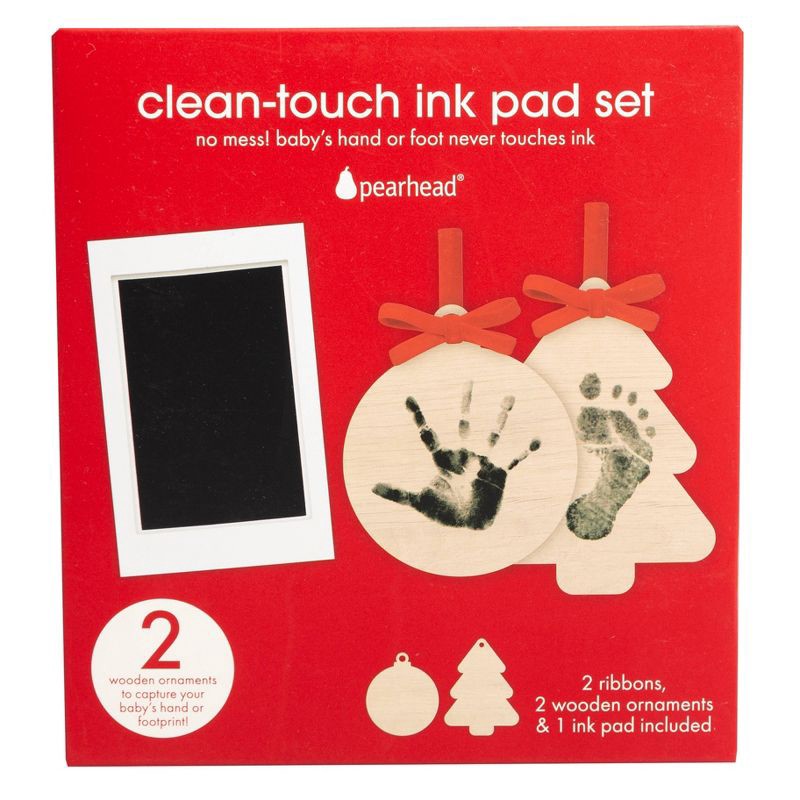 slide 3 of 13, Pearhead 6.5"x7" Holiday Baby Footprint and Handprint Ornament Kit with Clean-Touch Ink Pad Red, 1 ct