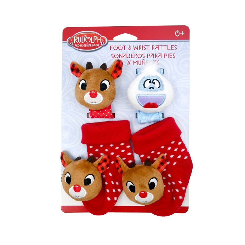 slide 1 of 3, Rudolph the Red-Nosed Reindeer Holiday Wrist and Foot Rattle Set - 4pc, 4 ct