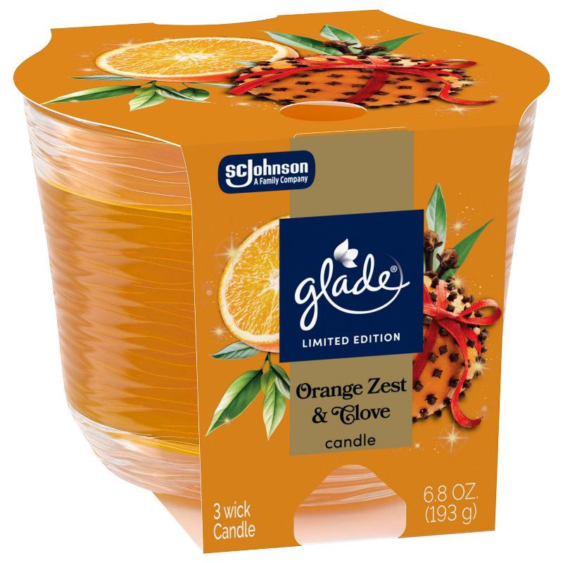 slide 11 of 11, Glade 3 Wick Holiday Scented Christmas Candle for Stocking Stuffers - Orange Zest & Clove - 6.8oz, 6.8 oz
