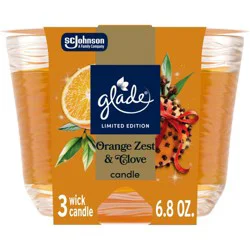Glade 3 Wick Holiday Scented Christmas Candle for Stocking Stuffers - Orange Zest & Clove - 6.8oz