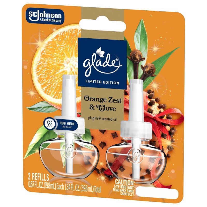 slide 12 of 12, Glade Air Freshener Plug Ins Fall Scented Oil Diffuser Refills - Orange Zest & Clove - 1.34 fl oz/2pk, 2 ct; 1.34 fl oz