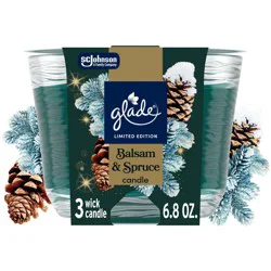 Glade 3 Wick Holiday Scented Christmas Candle for Stocking Stuffers - Balsam & Spruce - 6.8oz