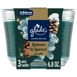 Glade 3 Wick Holiday Scented Christmas Candle for Stocking Stuffers - Balsam & Spruce - 6.8oz