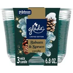 Glade 3 Wick Holiday Scented Christmas Candle for Stocking Stuffers - Balsam & Spruce - 6.8oz